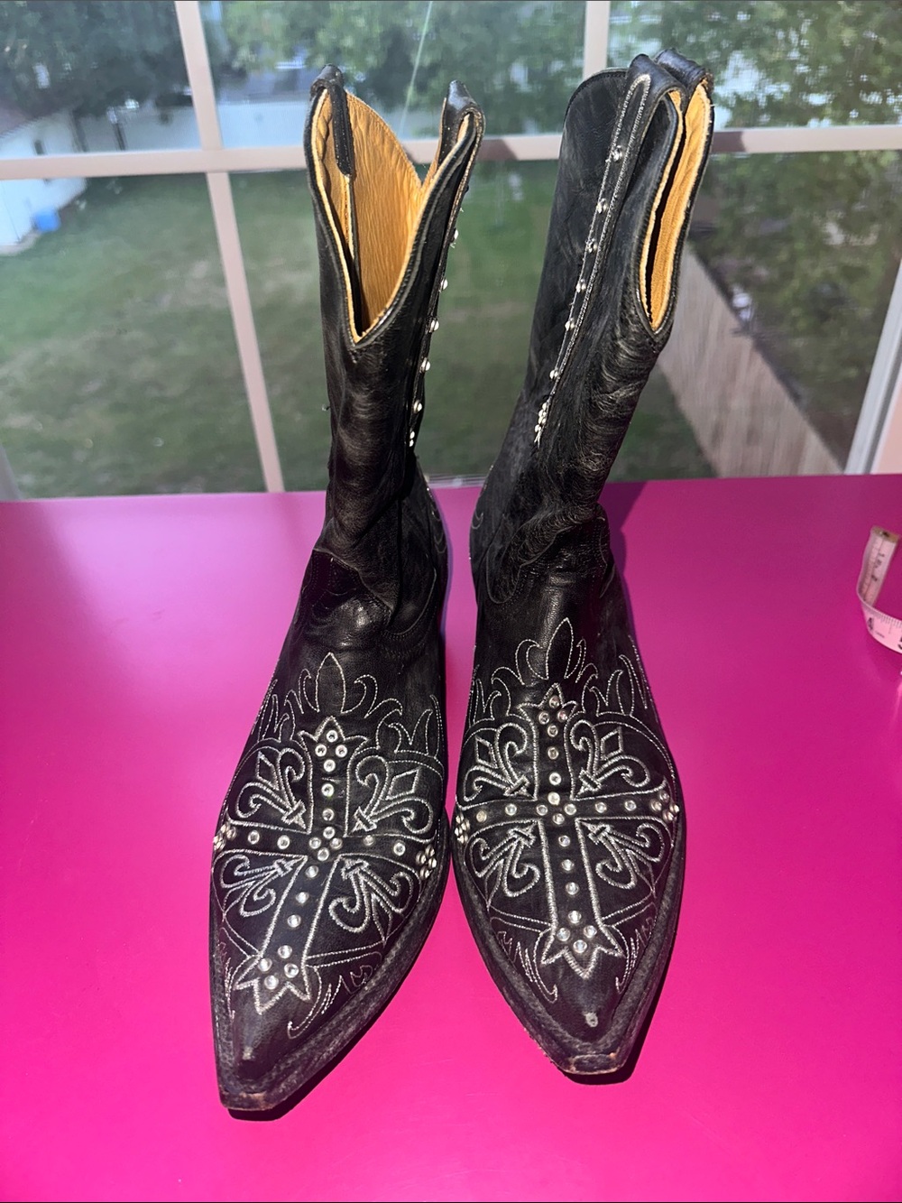 Old Gringo Black Leather Pointed Lace-Up Western Boots with Silver Studs